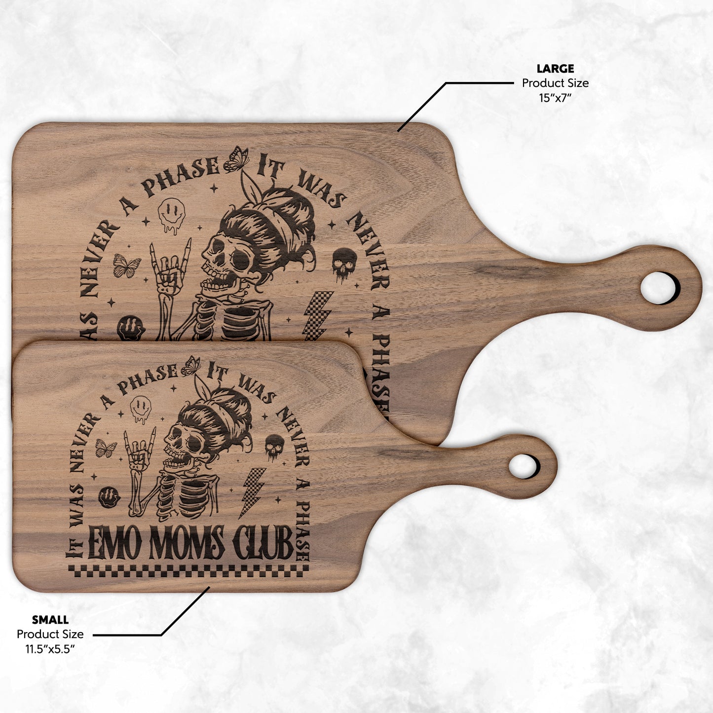 Emo Moms Club Skeleton Design - Wood Charcuterie Cutting Board