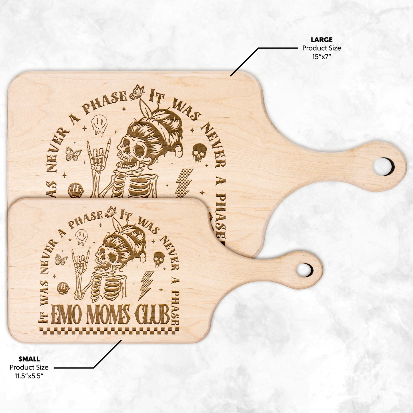 Emo Moms Club Skeleton Design - Wood Charcuterie Cutting Board