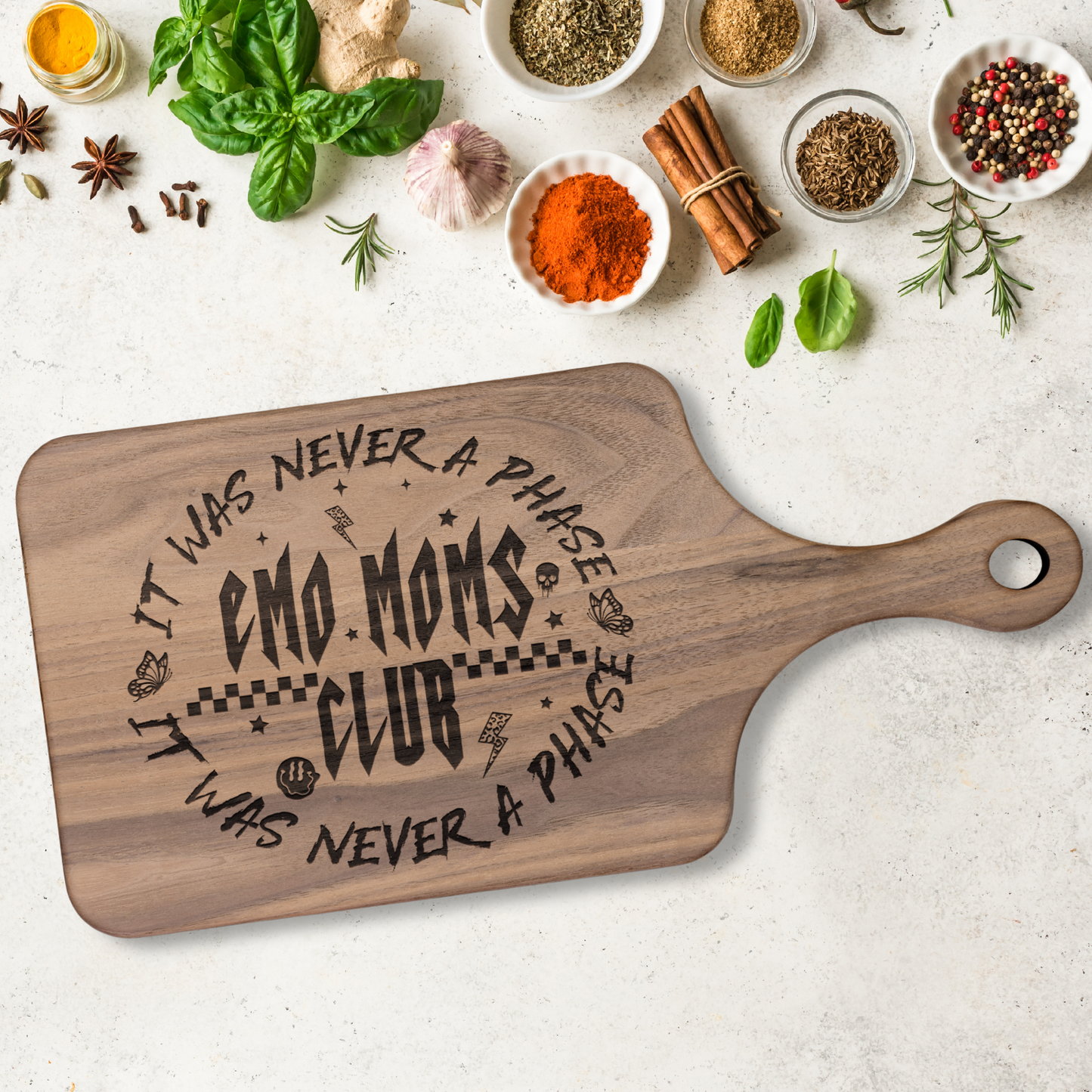 It Was Never a Phase Emo Moms Club - Wood Charcuterie Cutting Board