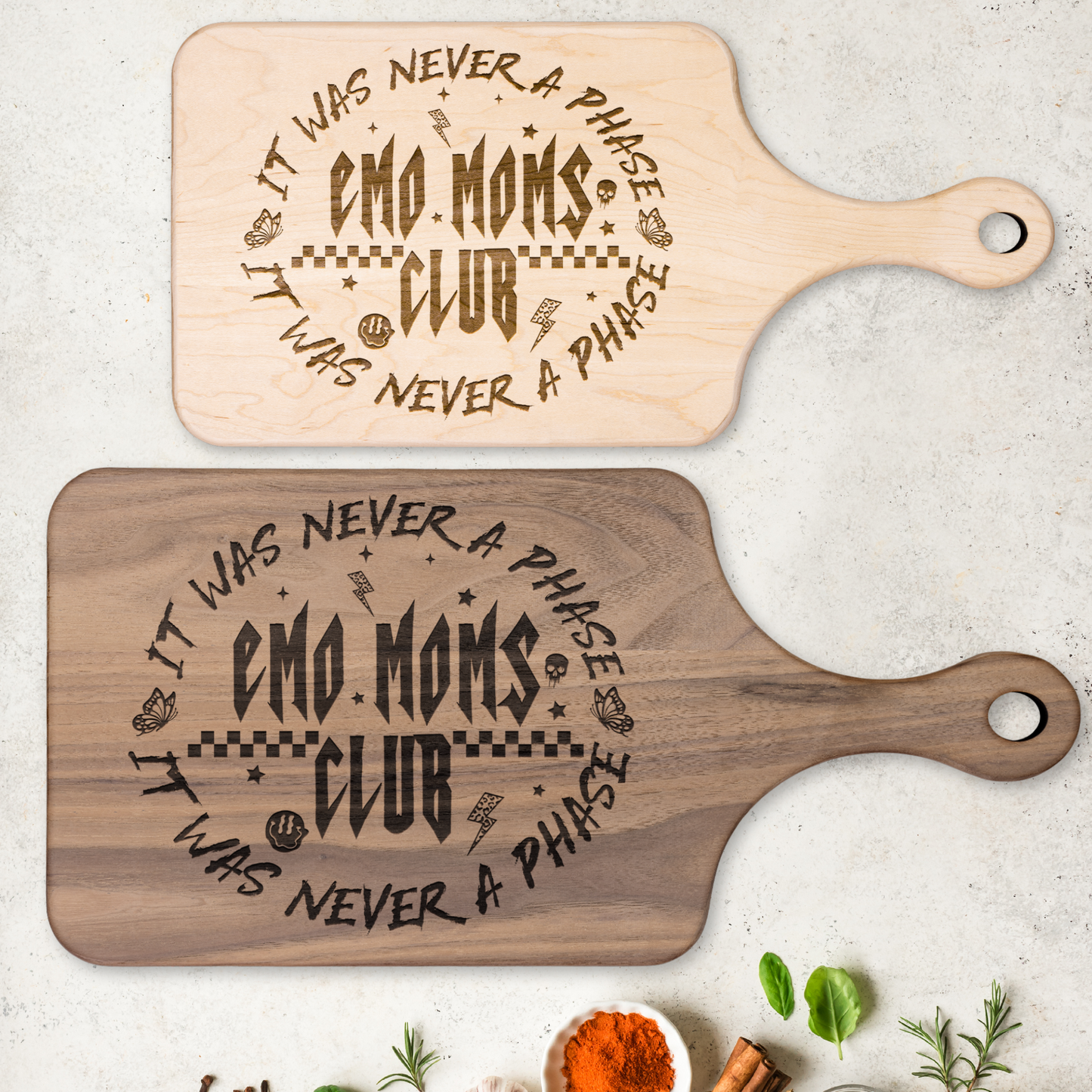 It Was Never a Phase Emo Moms Club - Wood Charcuterie Cutting Board