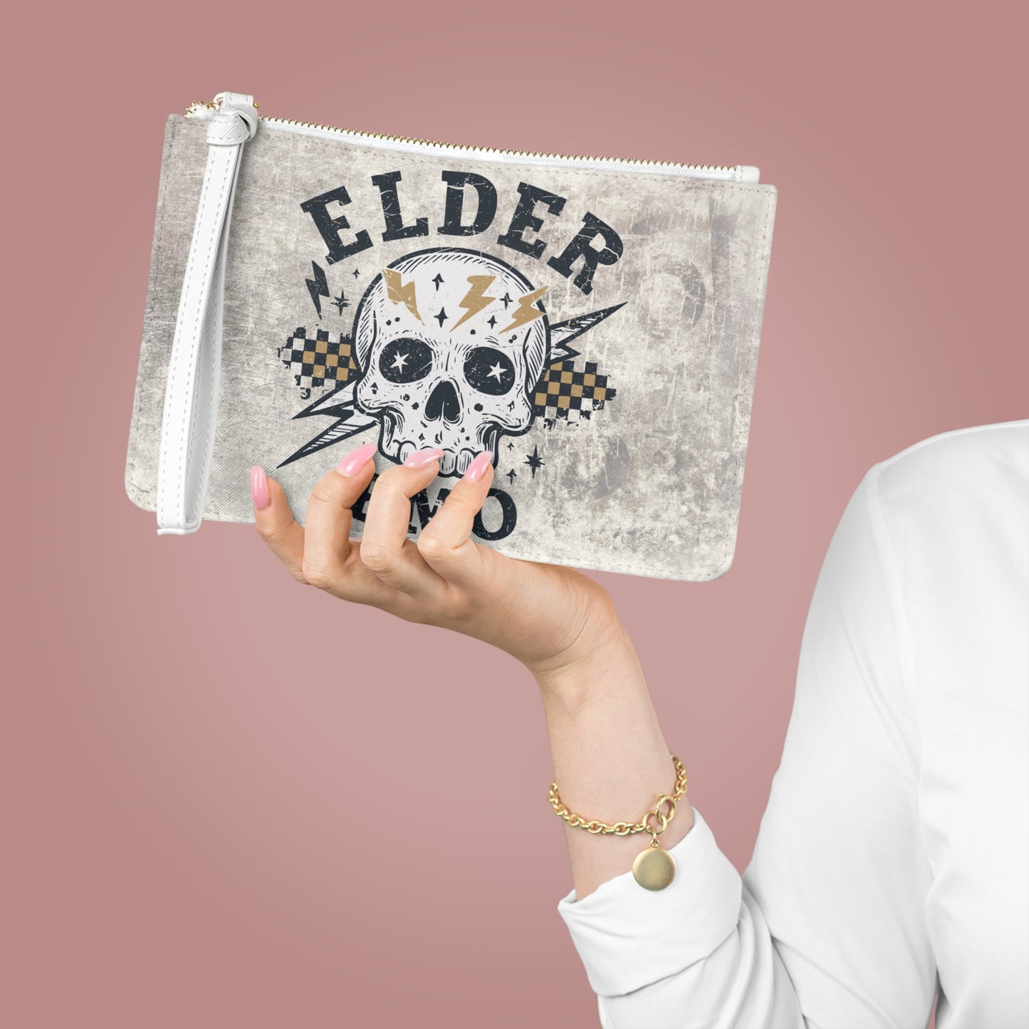 Elder Emo Skull - Clutch Wristlet Pouch Bag