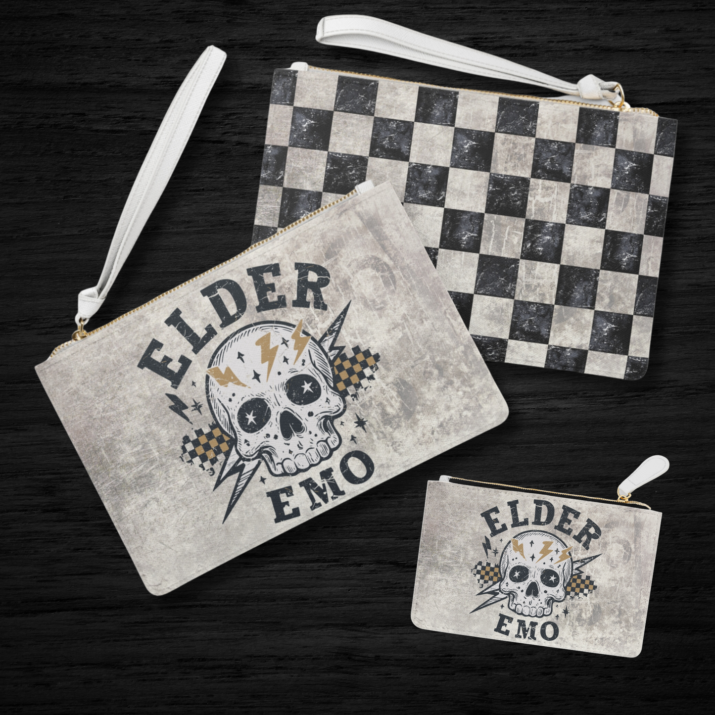 Elder Emo Skull - Clutch Wristlet Pouch Bag